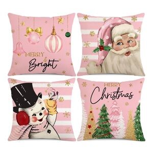 🎄💖 NEW Christmas Pillow Covers Set of 4 Pink Cute Farmhouse Shabby Chic Xmas